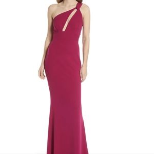 Katie May Edgy Cutout One Shoulder Gown in Magenta Size Medium BNWT